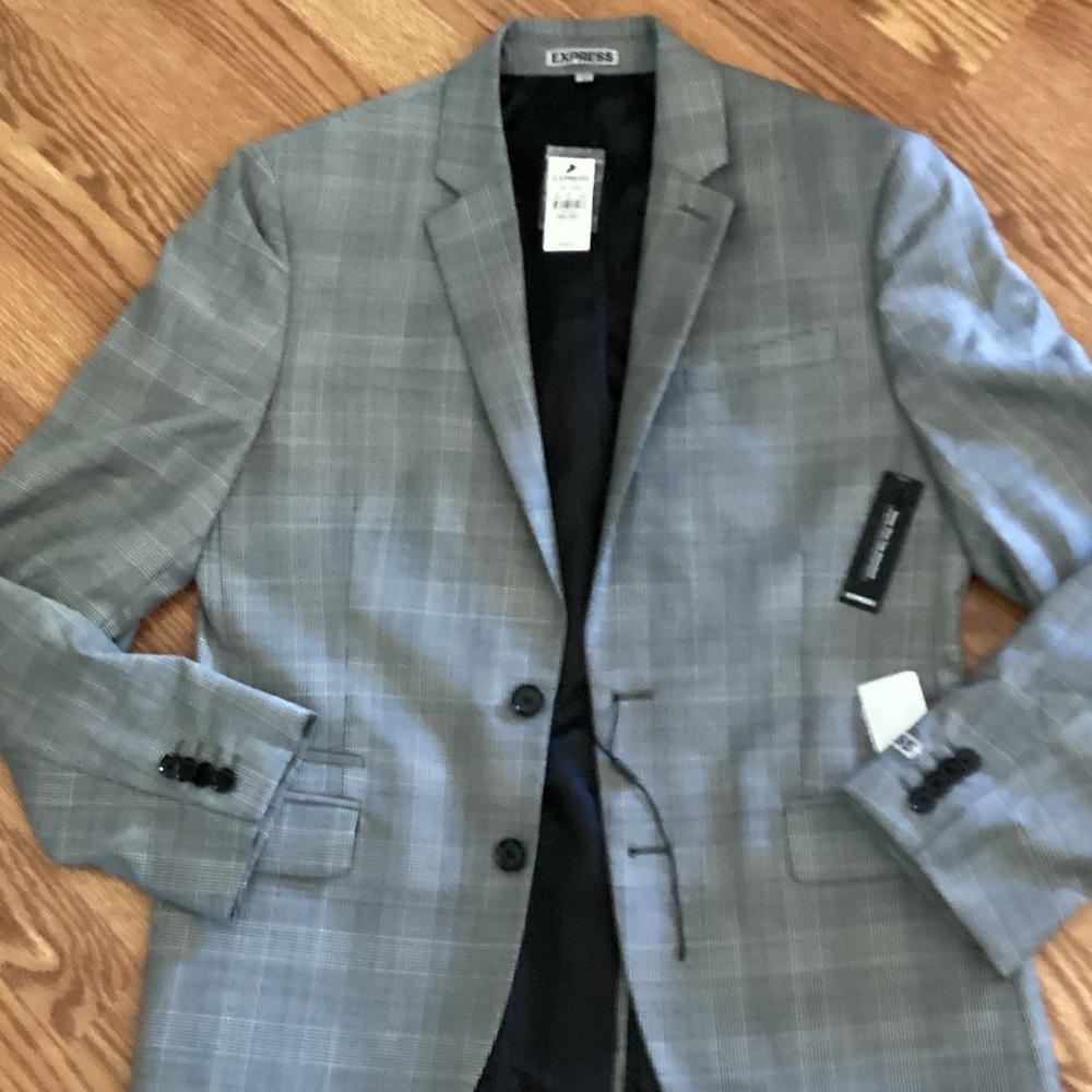 Express Men's Checkered Gray Blazer - Picture 3 of 7
